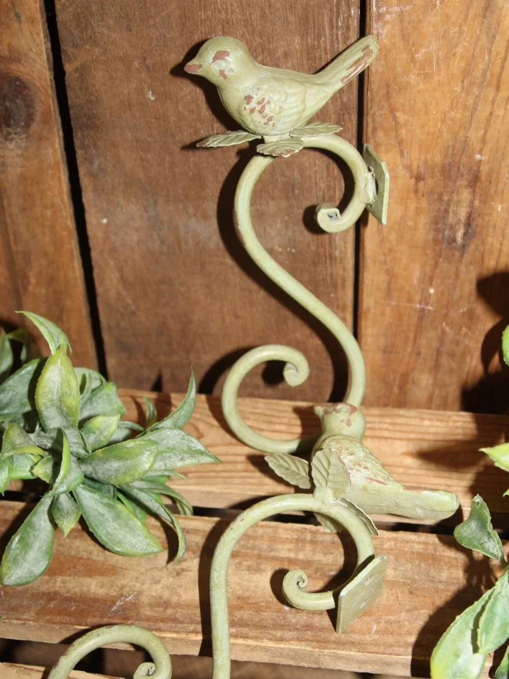 Shabby Chippy Green Cast Iron French Country Farmhouse Bird Wall Decor Hooks